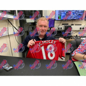 Легенди фланелка с рамка Manchester United FC Scholes 2017-2018 Signed Shirt (Framed)