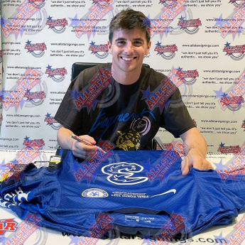 Легенди футболна фланелка Chelsea FC 2021 Champions League Final Mount Signed Shirt