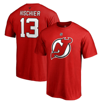 New Jersey Devils мъжка тениска red #13 Nico Hischier Stack Logo Name & Number