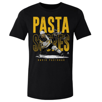 Boston Bruins мъжка тениска David Pastrnak #88 Pasta Scores WHT 500 Level