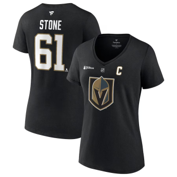 Vegas Golden Knights дамска тениска Mark Stone 2023 Stanley Cup Champions Authentic Stack Player Name & Number V-Neck