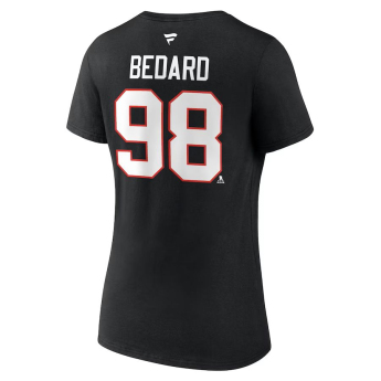 Chicago Blackhawks дамска тениска Connor Bedard #98 Draft 2023 Stack Logo Name & Number V-Neck Black