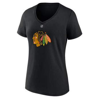Chicago Blackhawks дамска тениска Connor Bedard #98 Draft 2023 Stack Logo Name & Number V-Neck Black