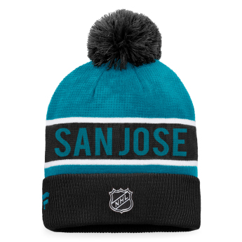 San Jose Sharks зимна шапка Authentic Pro Game & Train Cuffed Pom Knit Black-Active Blue