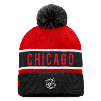 Chicago Blackhawks зимна шапка Authentic Pro Game & Train Cuffed Pom Knit Black-Athletic Red
