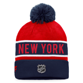 New York Rangers зимна шапка Authentic Pro Game & Train Cuffed Pom Knit Deep Royal-Athletic Red