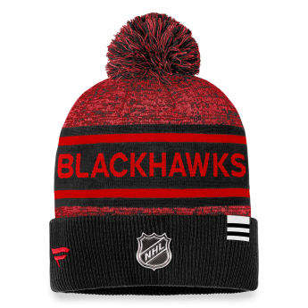 Chicago Blackhawks зимна шапка Authentic Pro Rink Heathered Cuffed Pom Knit
