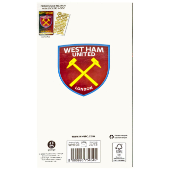 West Ham United картичка за рожден ден Personalised Birthday Card