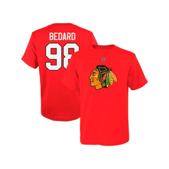Chicago Blackhawks детска тениска Connor Bedard Chicago Blackhawks Flat Name & Number Ctn Tee