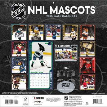 NHL продукти календар Mascots 2025 Wall Calendar