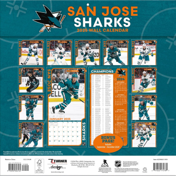 San Jose Sharks календар 2025 Wall Calendar