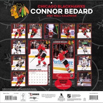 Chicago Blackhawks календар Connor Bedard 2025 Wall Calendar