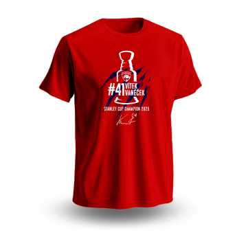 Florida Panthers мъжка тениска Vítek Vaněček #92 Stanley Cup Champion 2025 red