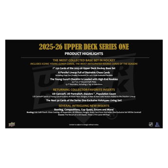 NHL кутии хокей карти NHL 2025/26 Upper Deck Series 1 Hobby Box