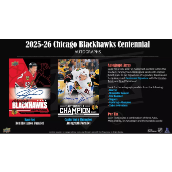 NHL кутии хокей карти NHL 2025-26 Upper Deck Chicago Blackhawks NHL Centennial Hobby Box