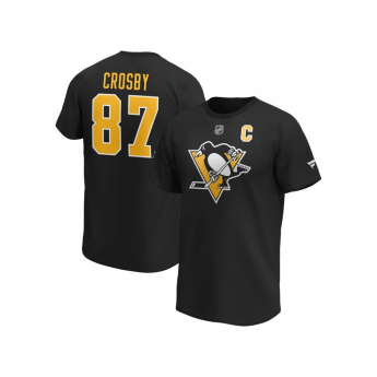 Pittsburgh Penguins мъжка тениска Sidney Crosby #87 Stack Logo Name & Number black