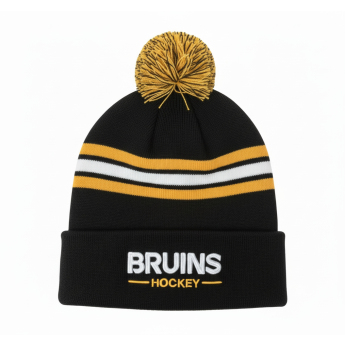 Boston Bruins дамски зимни шапки Authentic Pro W/Cap Cuffed Pom Beanie