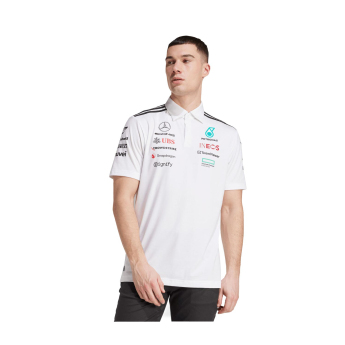 Mercedes AMG Petronas мъжка поло тениска white official Teamline Replica F1 Team 2025
