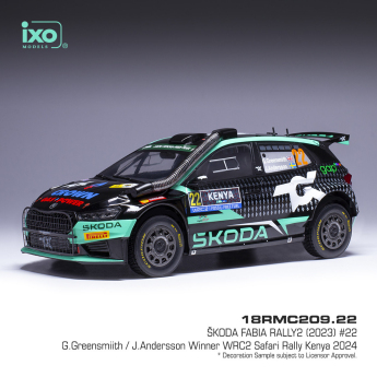 Модели на автомобили и мотоциклети модел 1/18 IXO Škoda Fabia Rally2, WRC, Safari Rallye Kenia, 2024, #22,