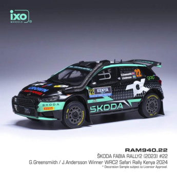 Модели на автомобили и мотоциклети модел 1/43 IXO Škoda Fabia Rally2 #22 Greensmith/Andersson WRC Safari Rallye Kenia 2024