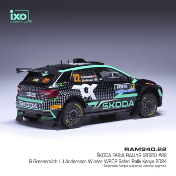 Модели на автомобили и мотоциклети модел 1/43 IXO Škoda Fabia Rally2 #22 Greensmith/Andersson WRC Safari Rallye Kenia 2024
