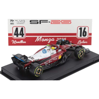 Модели на автомобили и мотоциклети модел 1/43 Scuderia Ferrari SF-25 BBurago #44 Lewis Hamilton Monza 2025 Signature