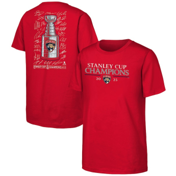 Florida Panthers детска тениска 2025 Stanley Cup Champions Signature Roster red