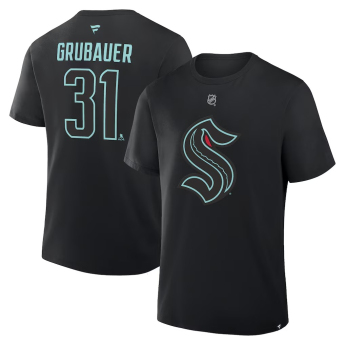 Seattle Kraken мъжка тениска NHL Philipp Grubauer #31 Authentic Stack Name & Number T-Shirt - Black