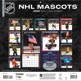 NHL продукти календар Mascots 2026 Wall