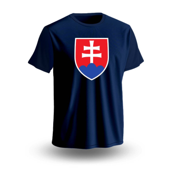 Отбори по хокей мъжка тениска Slovakia National Emblem Navy