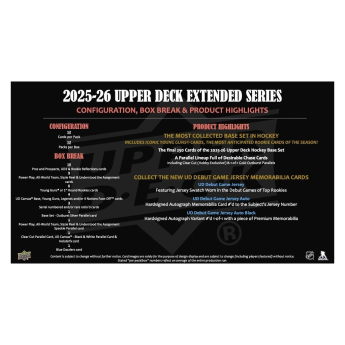 NHL кутии хокей карти NHL 2025-26 Upper Deck Extended Series Hobby box