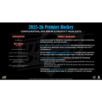 NHL продукти хокей карти NHL 2025-26 Upper Deck Premier Hockey Hobby Box