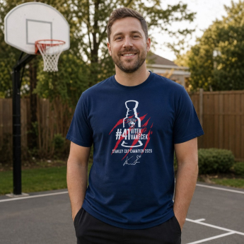 Florida Panthers мъжка тениска Vítek Vaněček #92 Stanley Cup Champion 2025 navy