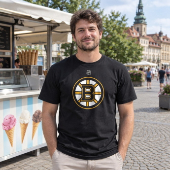 Boston Bruins мъжка тениска black #88 David Pastrňák Stack Logo Name & Number