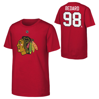 Chicago Blackhawks детска тениска Connor Bedard #98 NHL Flat Name & Number Short Sleeve Cotton