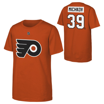 Philadelphia Flyers детска тениска Matvei Michkov #39 NHL Flat Name & Number Short Sleeve Cotton