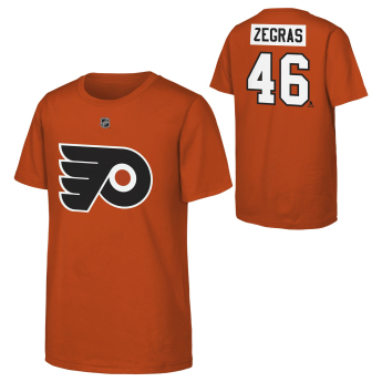 Philadelphia Flyers детска тениска Trevor Zegras #46 NHL Flat Name & Number Short Sleeve Cotton