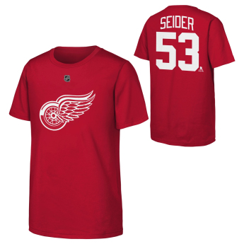 Detroit Red Wings детска тениска Moritz Seider #53 NHL Flat Name & Number Short Sleeve Cotton