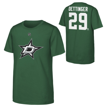 Dallas Stars детска тениска Jake Oettinger #29 NHL Flat Name & Number Short Sleeve Cotton