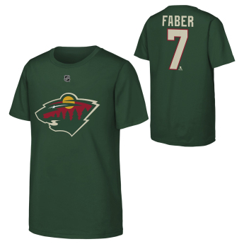 Minnesota Wild детска тениска Brock Faber #7 NHL Flat Name & Number Short Sleeve Cotton