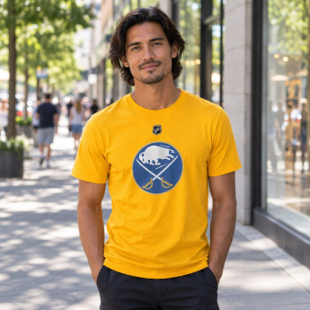 Buffalo Sabres мъжка тениска Tage Thompson #72 Stack Logo Name & Number yellow