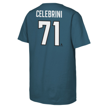 San Jose Sharks детска тениска Macklin Celebrini #71 NHL Flat Name & Number Short Sleeve Cotton