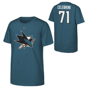 San Jose Sharks детска тениска Macklin Celebrini #71 NHL Flat Name & Number Short Sleeve Cotton
