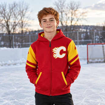 Calgary Flames детски суитшърт с качулка Faceoff Colorblocked Fleece Full-Zip