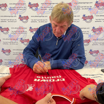 Легенди фланелка с рамка Liverpool FC 1986 Dalglish Signed Shirt Silhouette