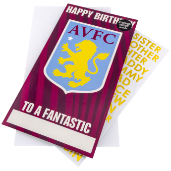 Aston Villa картичка за рожден ден със стикери Personalised Birthday Card