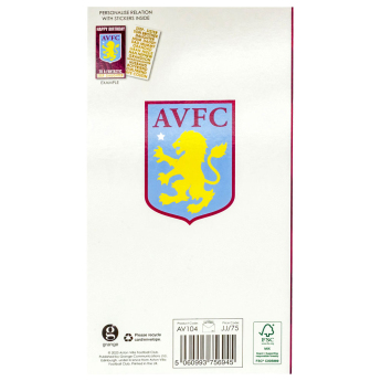 Aston Villa картичка за рожден ден със стикери Personalised Birthday Card