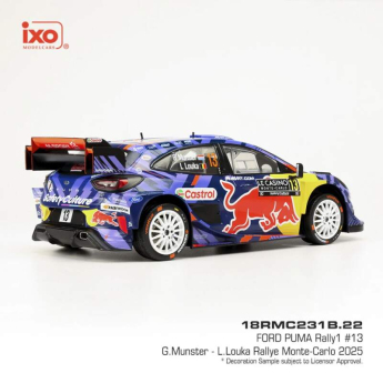 Модели на автомобили и мотоциклети модел 1/18 Ford Puma WRC Rally Monte Carlo 2025 G. Munster