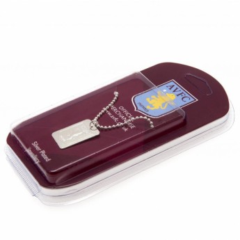 Aston Villa колие с висулка куче Silver Plated Dog Tag & Chain